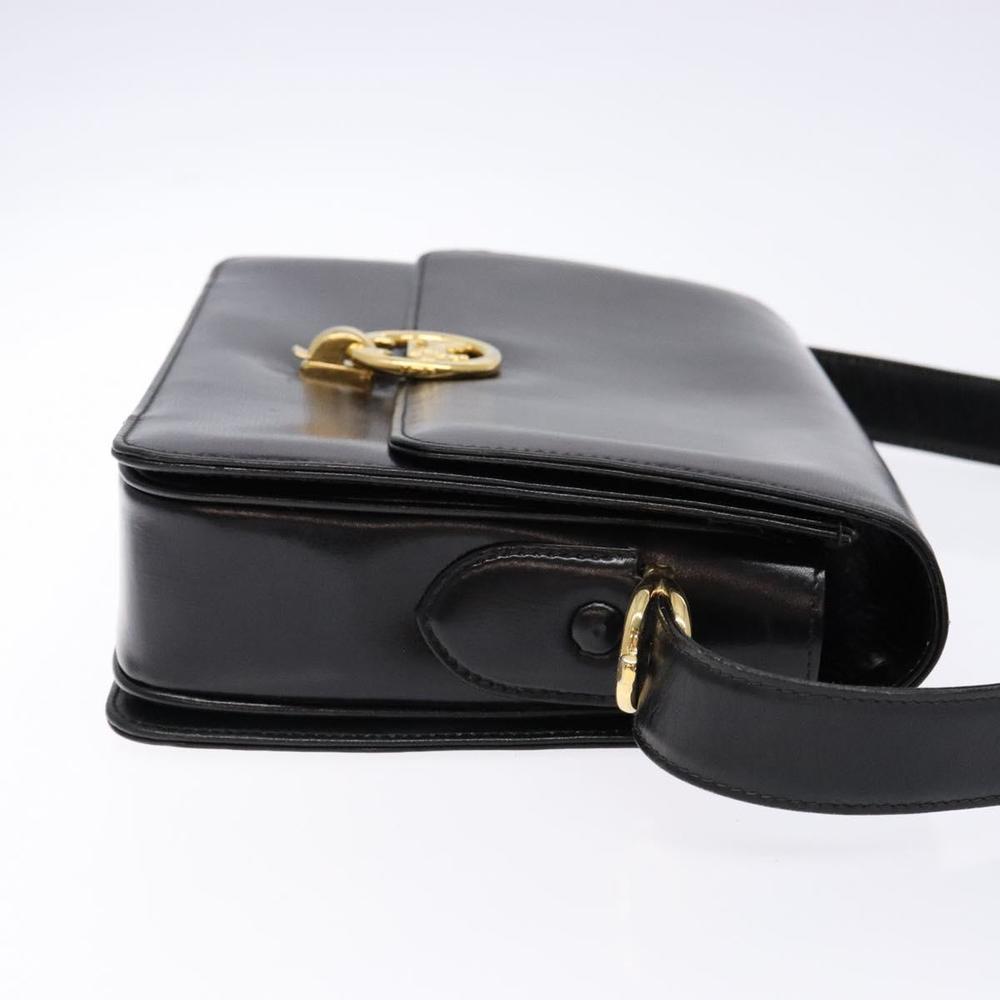 CELINE Horse Carriage Shoulder Bag Leather Black Gold Auth ki5948 - Picture 3 of 16